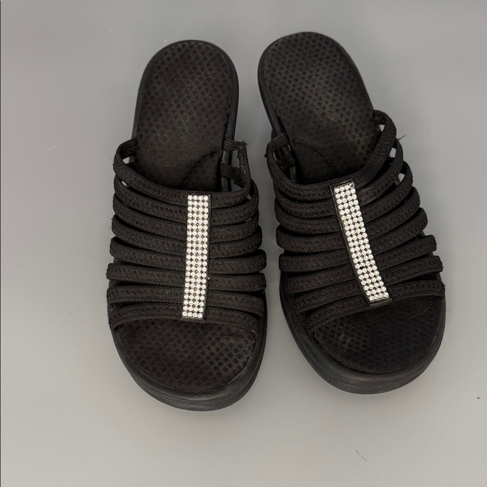 Skechers Cali Rumblers Hot Shot Wedge Sandals Black Size 10